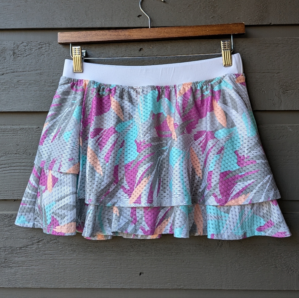 Lija Tiered Tennis Skirt Skort Mint Peach Gray Purple Tropical Size Small